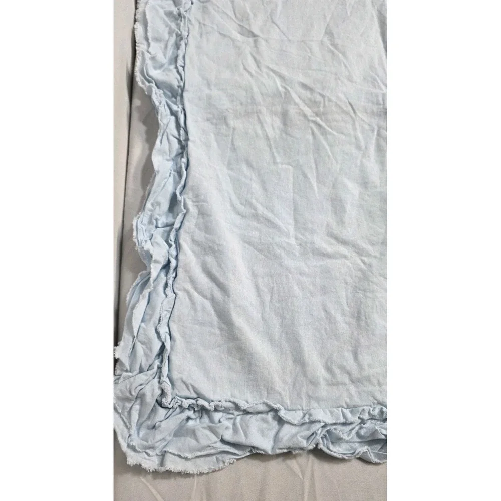 PotteryBarn Shabby Chic Ruffle Lt Blue Gray Embroidered Cotton Pillow Covers NEW